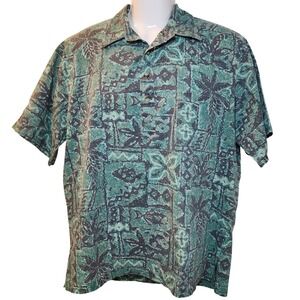 Vintage Tori Richard Honolulu Hawaiian Pullover Shirt L Made in Hawaii Teal